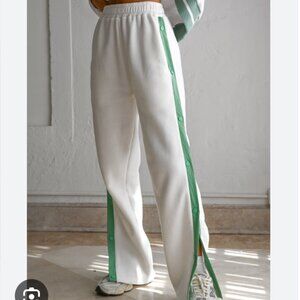 Yellow the Label Button Tearaway Fleece Sweatpants White and Green XS